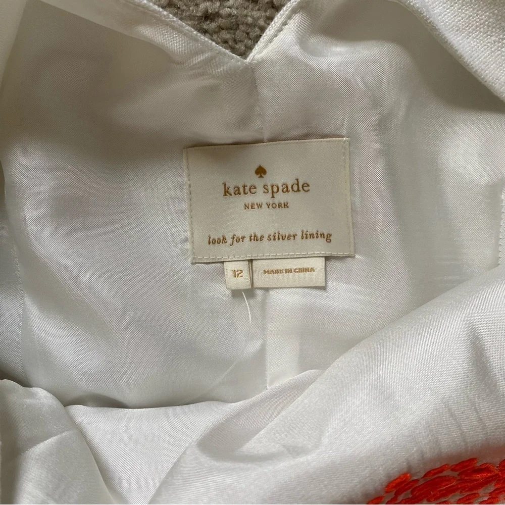 NWT ~ Kate Spade ~ White Domino Sheath Dress ~ Coral Embroidery ~ Size 12